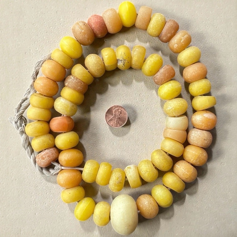 Vintage Mali Powder Glass African Trade Beads 28" Strand – Large Yellow Orange